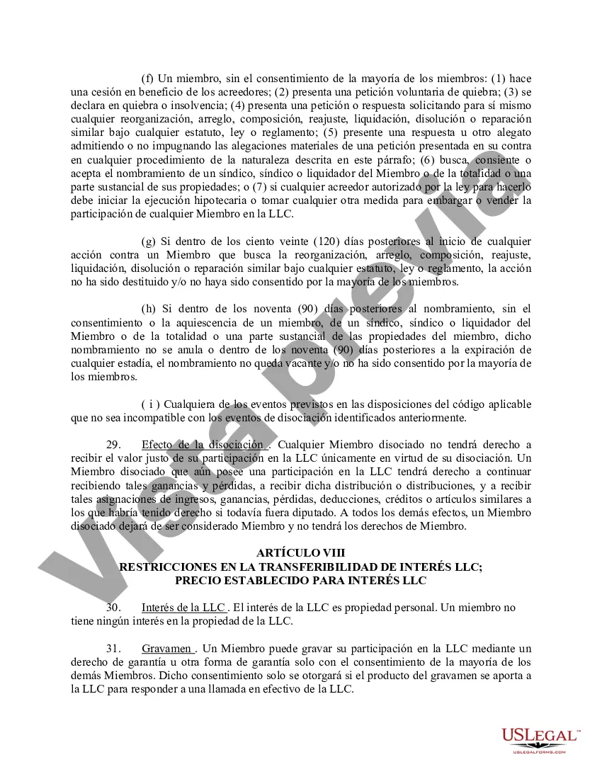 Preview Acuerdo Operativo de Sociedad de Responsabilidad Limitada LLC