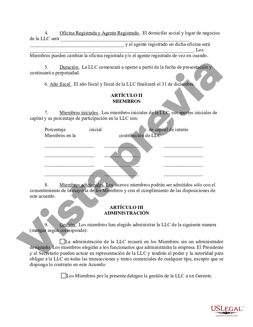 Preview Acuerdo Operativo de Sociedad de Responsabilidad Limitada LLC