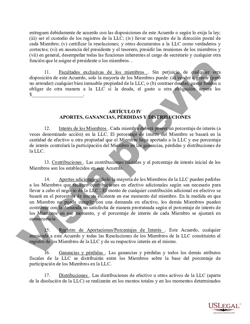 Preview Acuerdo Operativo de Sociedad de Responsabilidad Limitada LLC