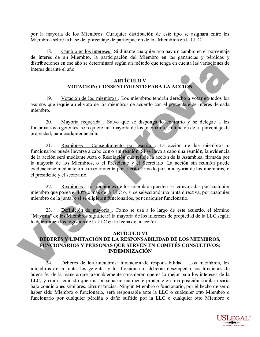 Preview Acuerdo Operativo de Sociedad de Responsabilidad Limitada LLC