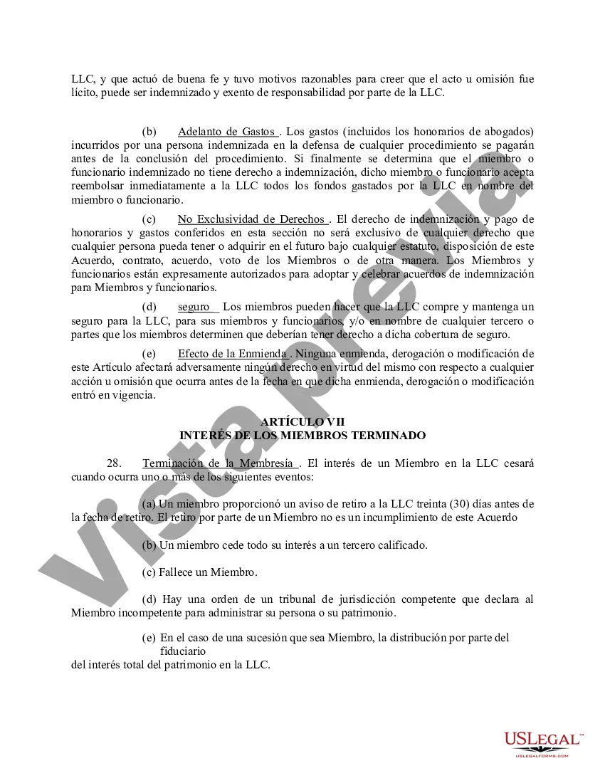 Preview Acuerdo Operativo de Sociedad de Responsabilidad Limitada LLC