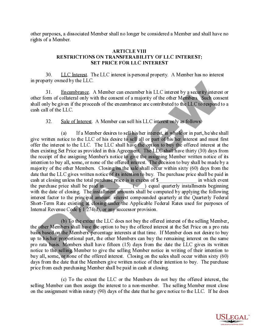 Preview Limited Liability Company LLC Operating Agreement