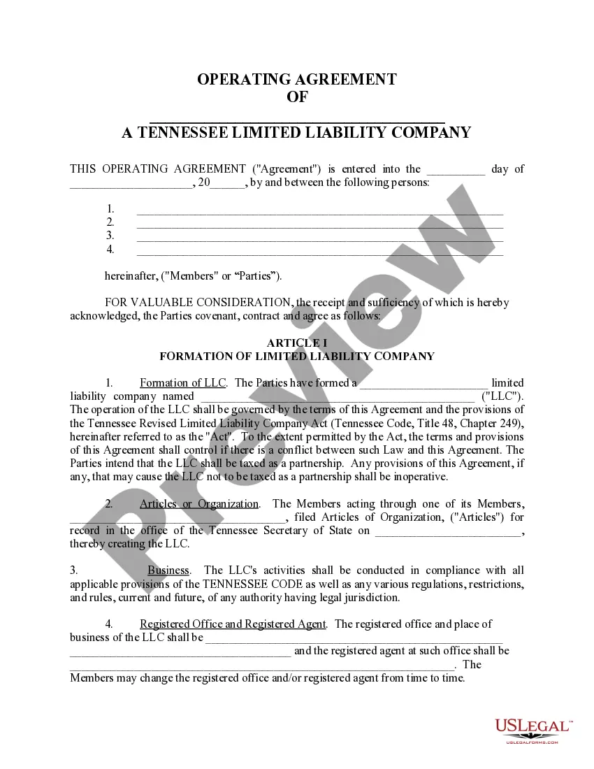 Preview Limited Liability Company LLC Operating Agreement