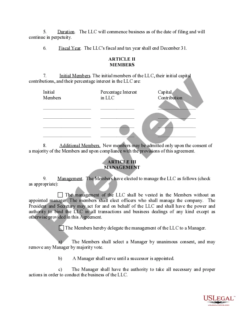 Preview Limited Liability Company LLC Operating Agreement
