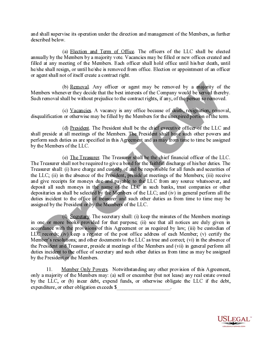 Preview Limited Liability Company LLC Operating Agreement