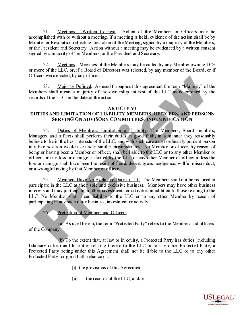 Preview Limited Liability Company LLC Operating Agreement