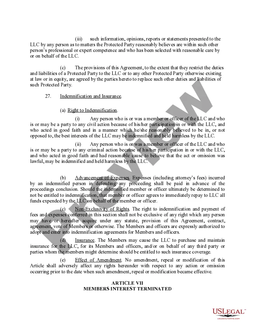 Preview Limited Liability Company LLC Operating Agreement