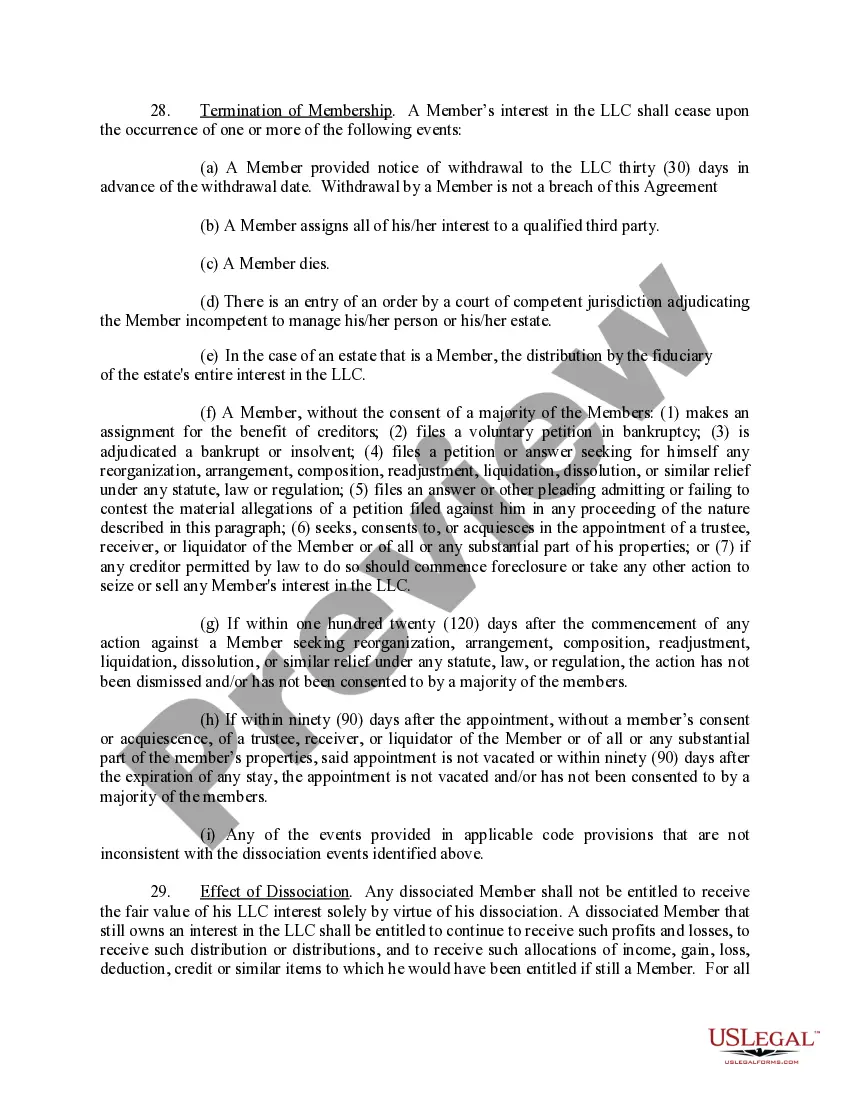 Preview Limited Liability Company LLC Operating Agreement