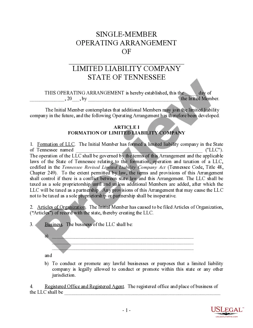 Get Single Member Limited Liability Company LLC Operating Agreement Preview Single Member Limited Liability Company LLC Operating Agreement