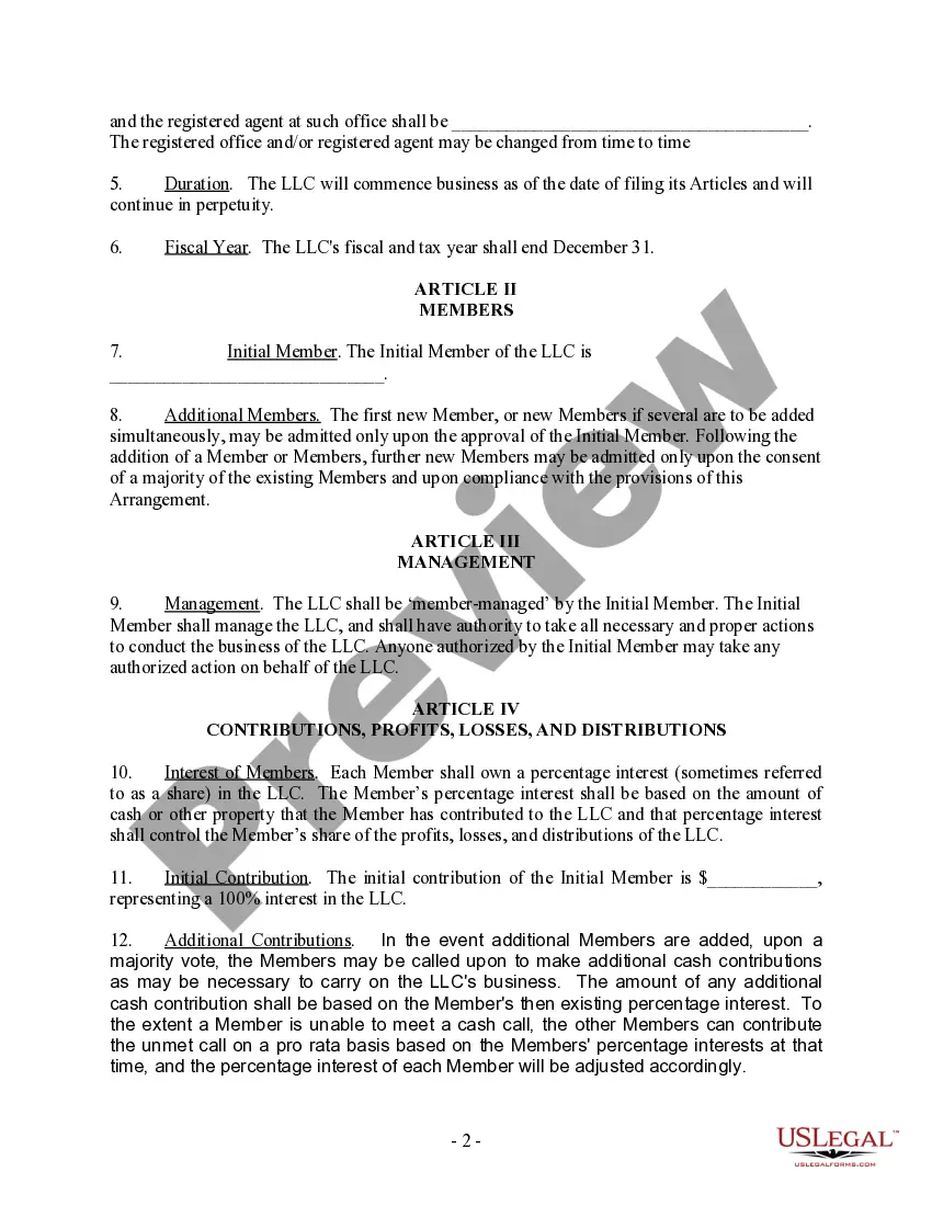 Get Single Member Limited Liability Company LLC Operating Agreement Preview Single Member Limited Liability Company LLC Operating Agreement