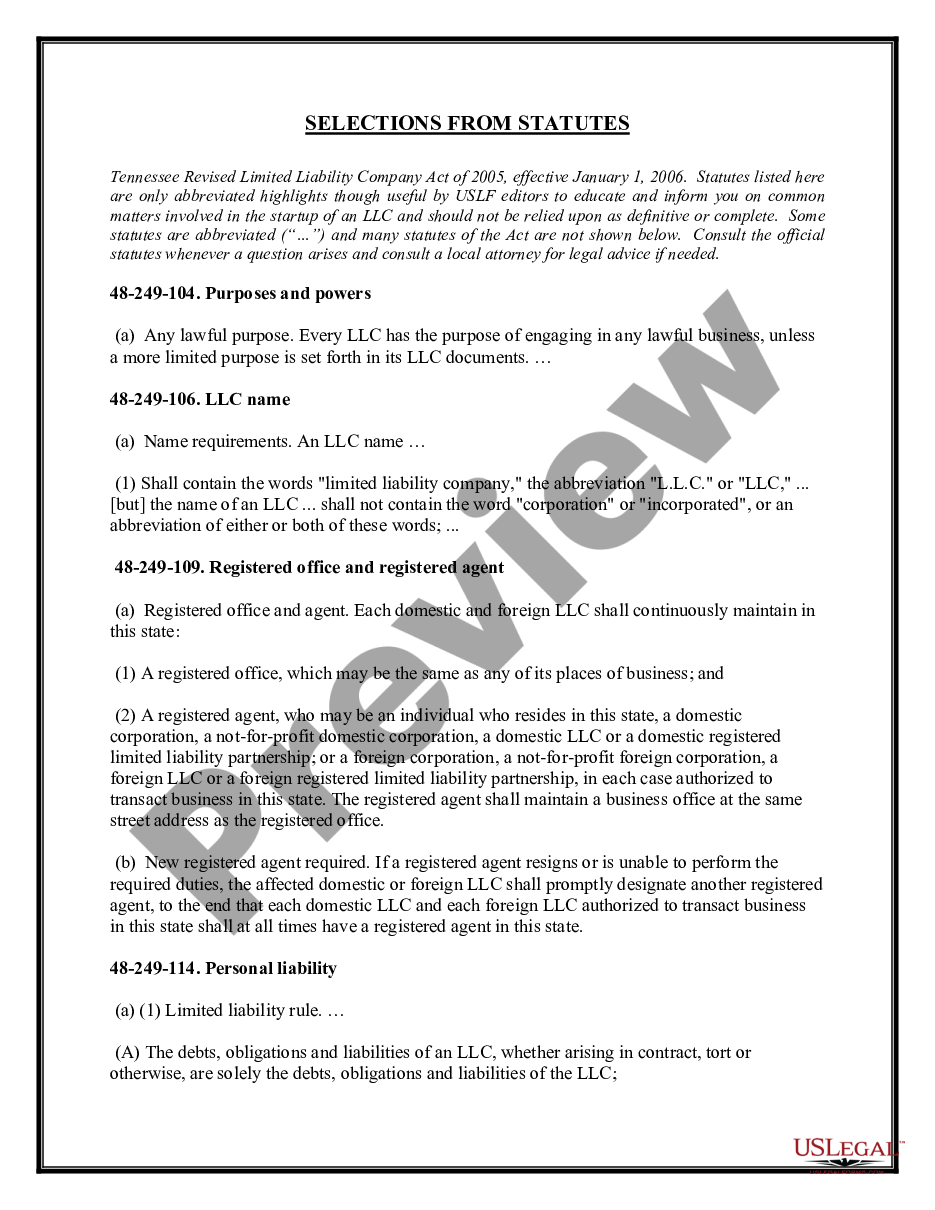 page 5 Tennessee Limited Liability Company LLC Formation Package preview