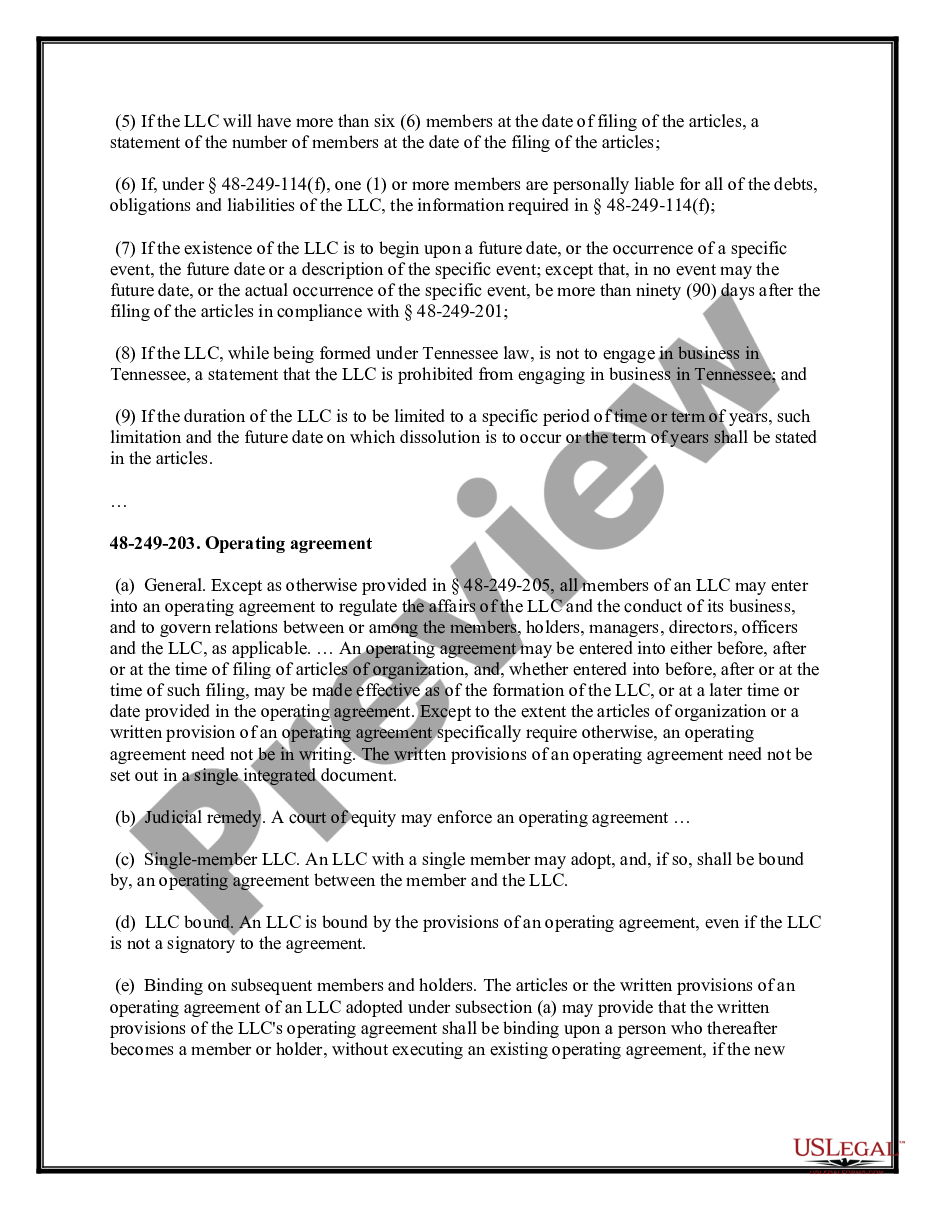 page 7 Tennessee Limited Liability Company LLC Formation Package preview