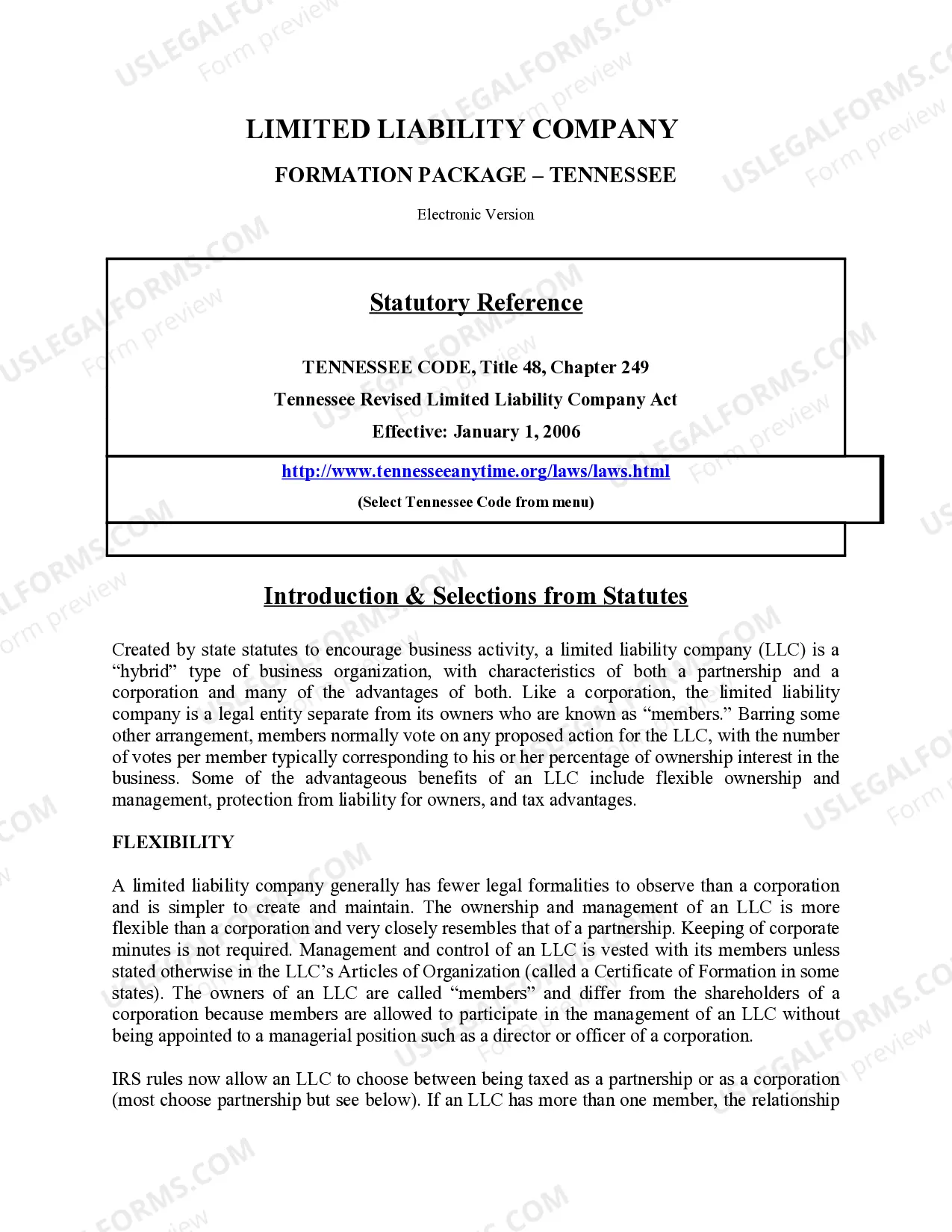 Preview Tennessee Limited Liability Company LLC Formation Package