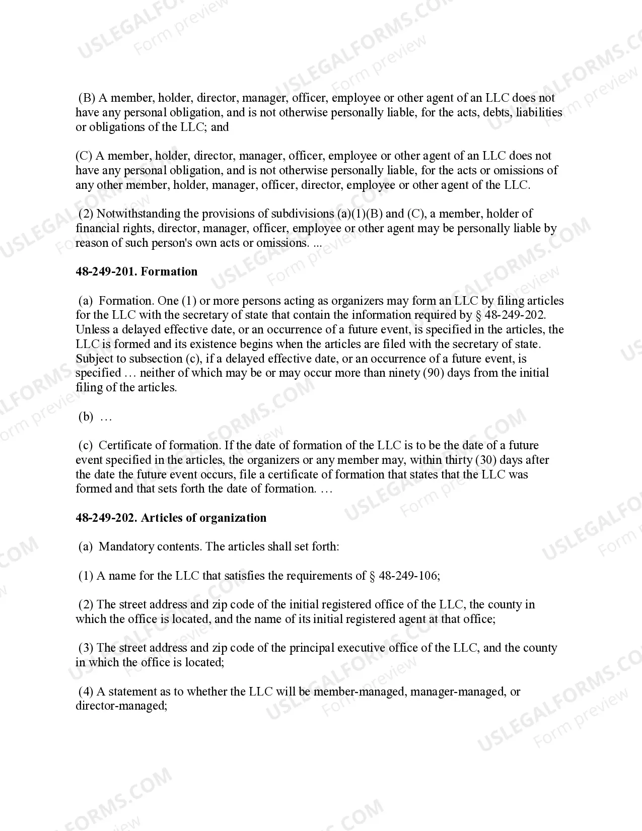 Preview Tennessee Limited Liability Company LLC Formation Package