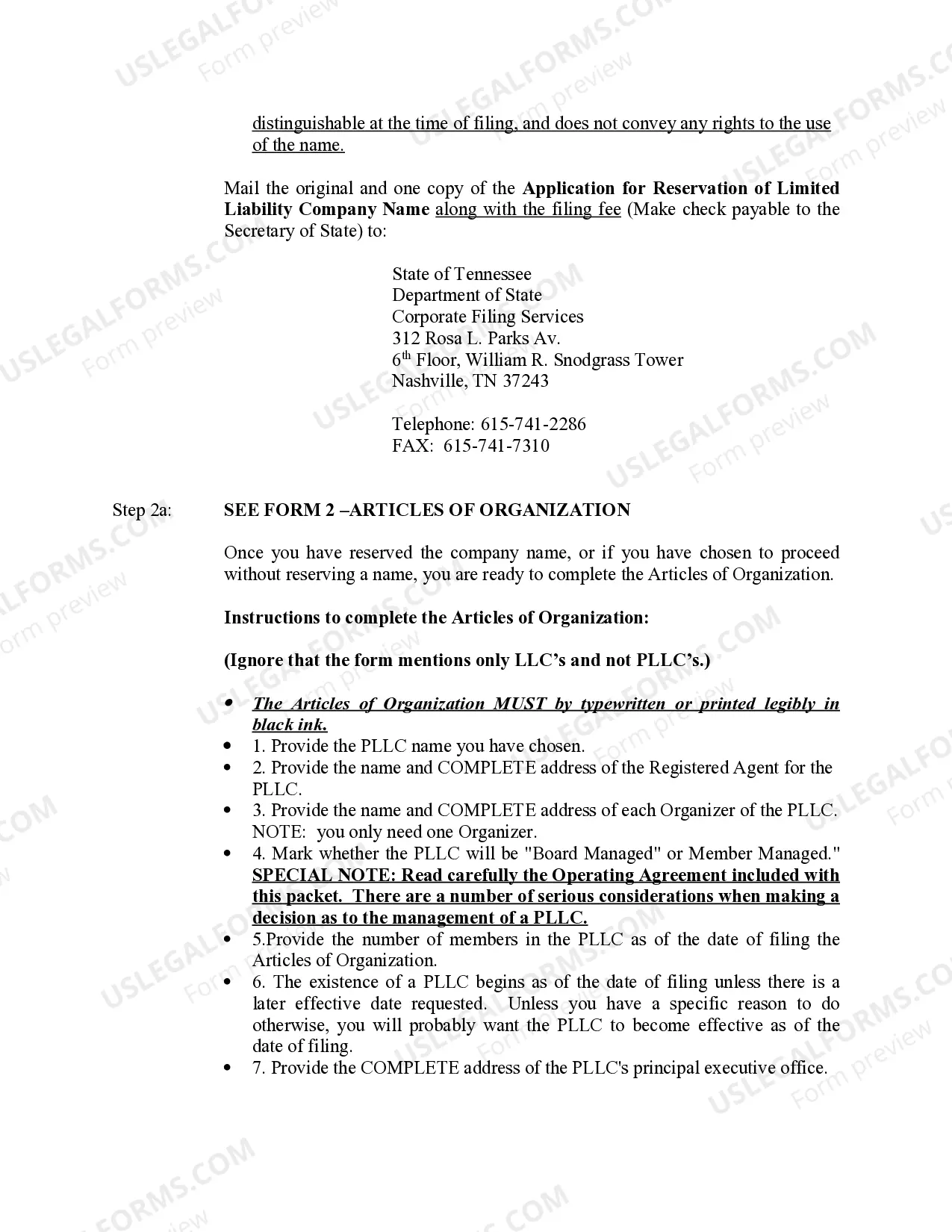 Preview Tennessee Professional Limited Liability Company PLLC Formation Package