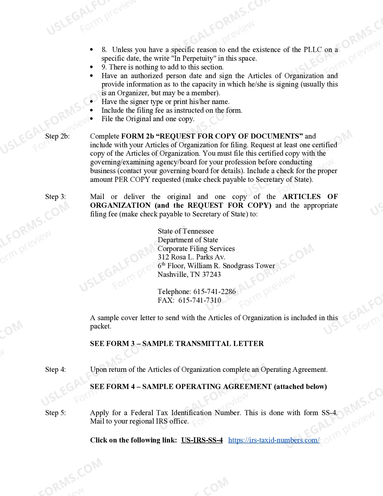 Preview Tennessee Professional Limited Liability Company PLLC Formation Package