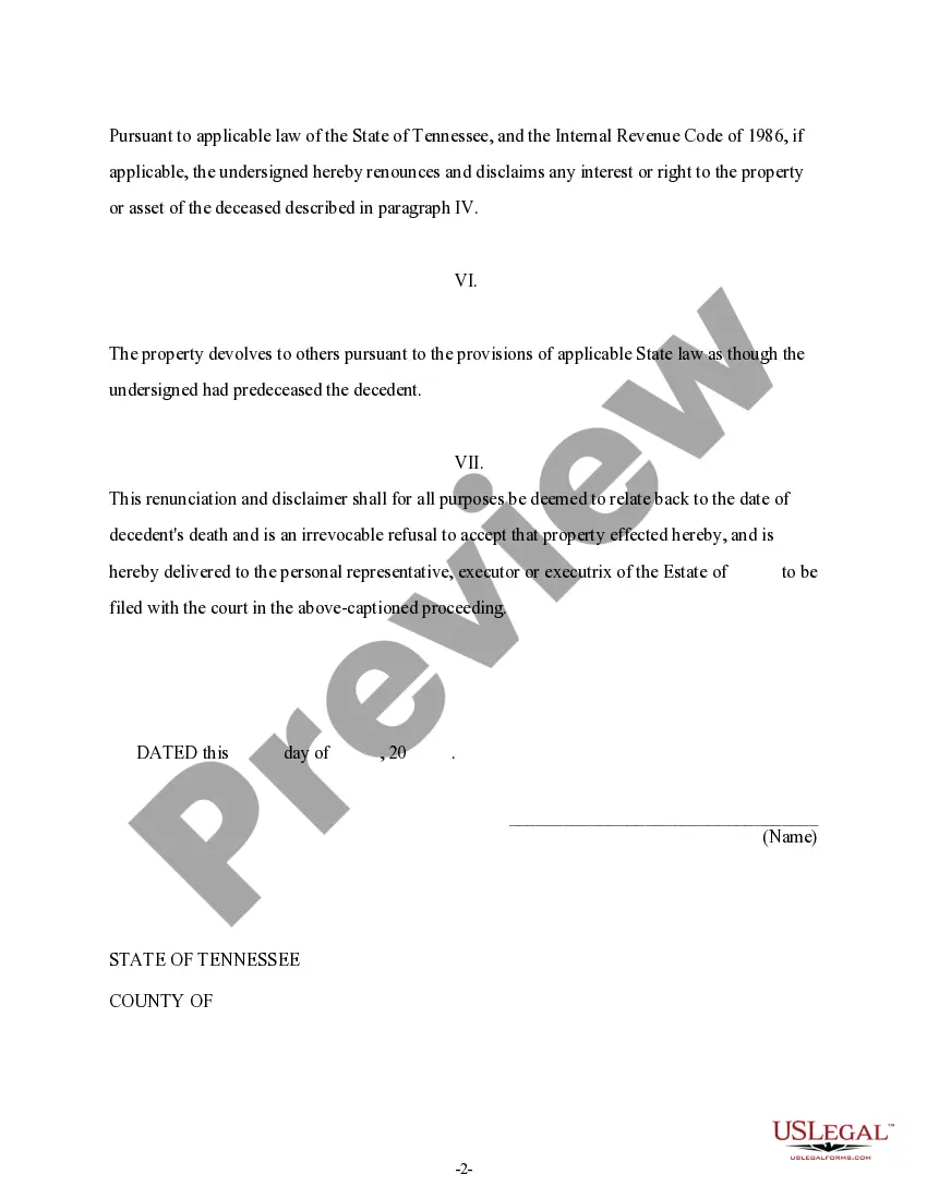 Preview Renunciation And Disclaimer of Property from Will by Testate