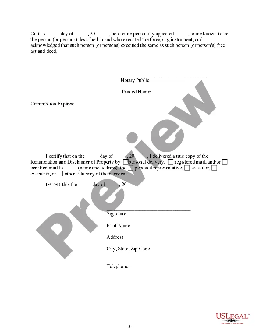 Preview Renunciation And Disclaimer of Property from Will by Testate
