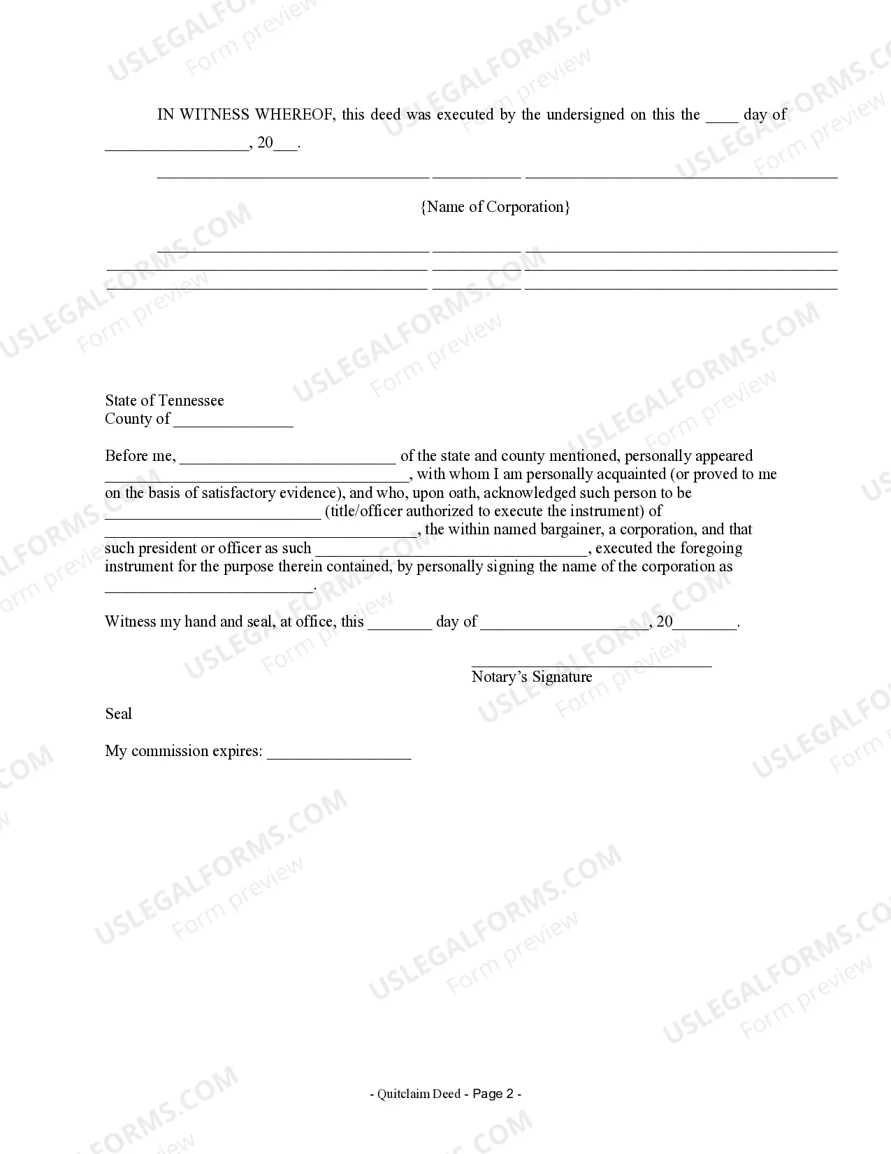 Preview Quitclaim Deed from Corporation to Individual