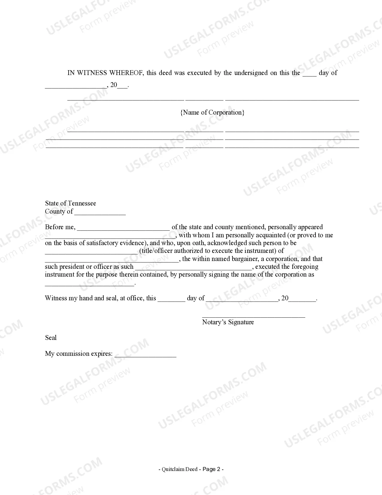 Preview Quitclaim Deed from Corporation to Two Individuals