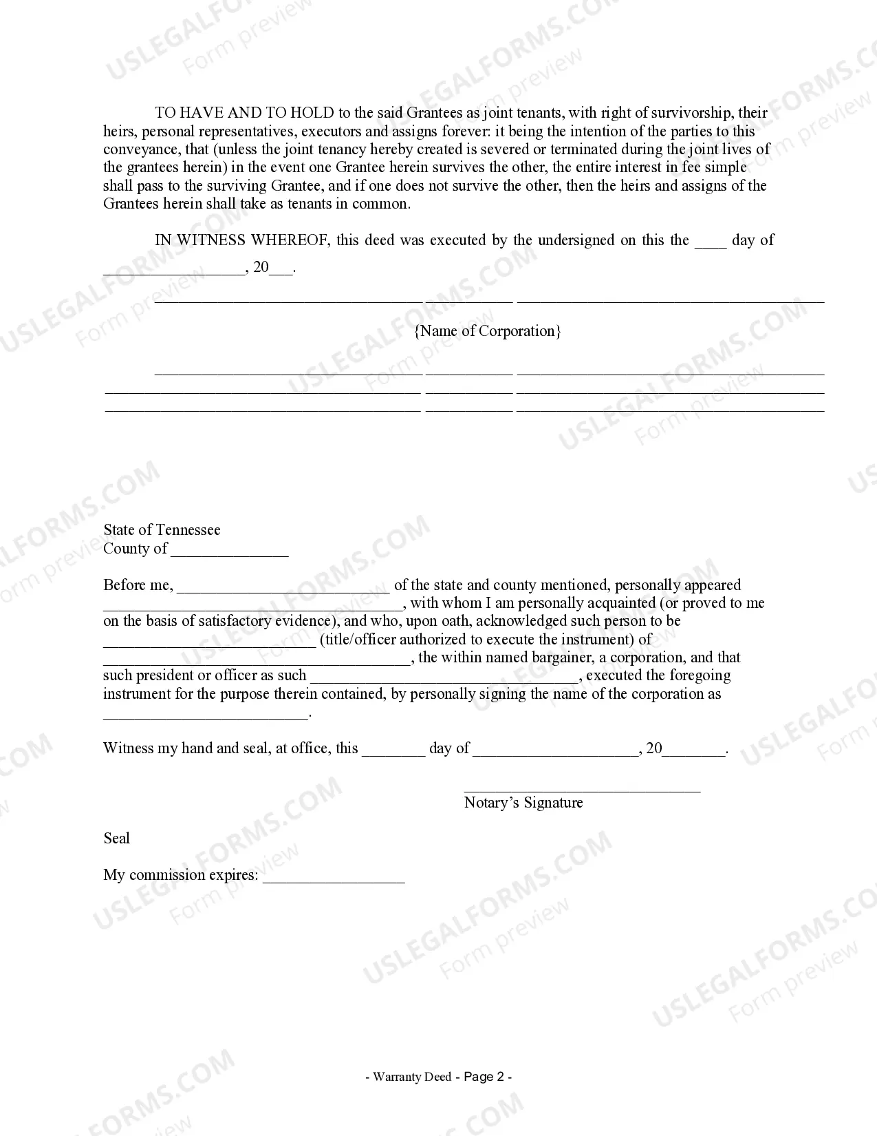 Preview Warranty Deed from Corporation to Two Individuals