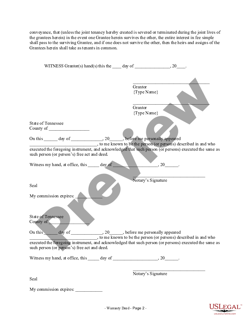 Nashville Tennessee Warranty Deed from Husband and Wife to Husband and ...