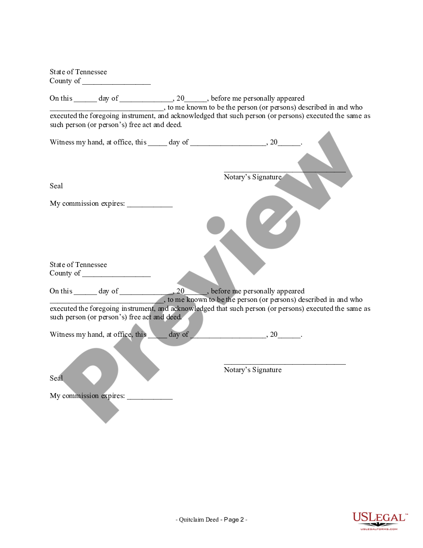 Tennessee Quitclaim Deed from Husband and Wife to an Individual ...