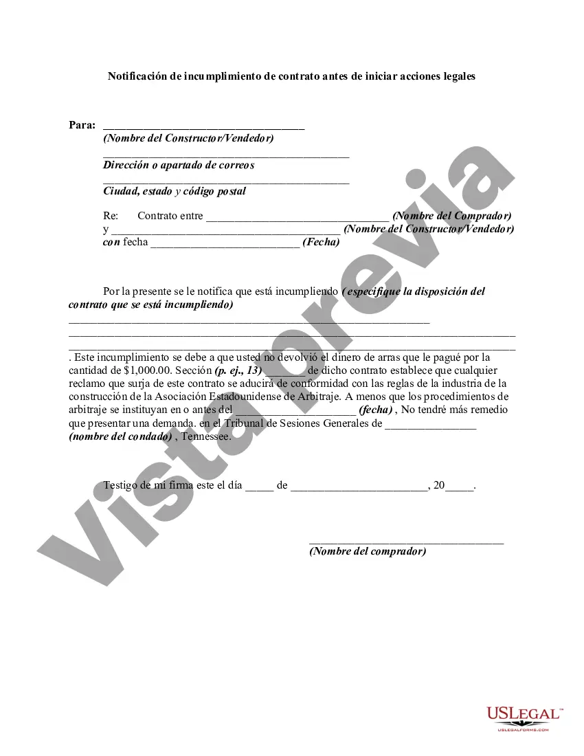 Preview Notificación de incumplimiento de contrato antes de iniciar acciones legales