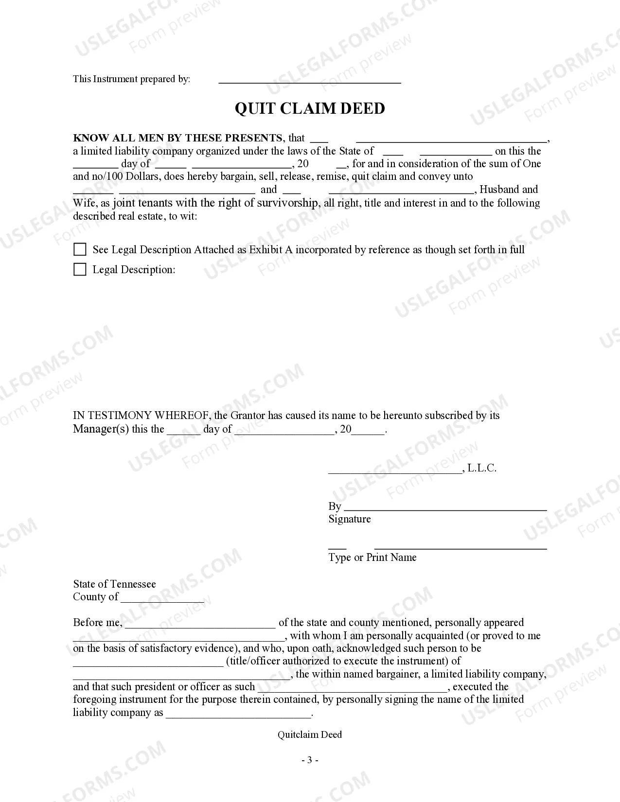 Preview Quitclaim Deed - Limited Liability Company to Husband and Wife