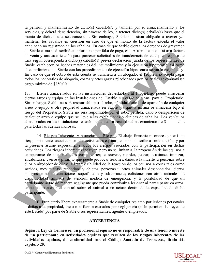 Preview Acuerdo de establo de embarque - Formularios equinos de caballos