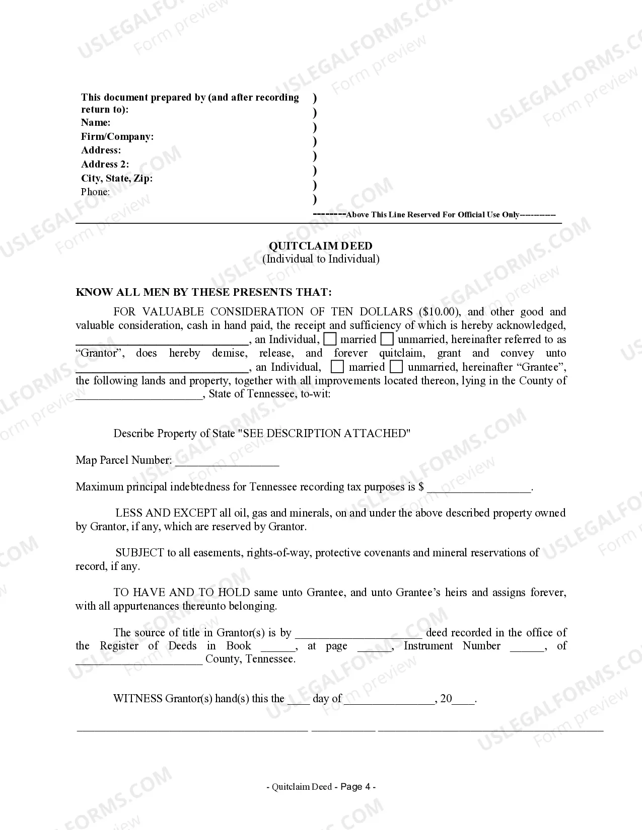 Preview Quitclaim Deed from Individual to Individual
