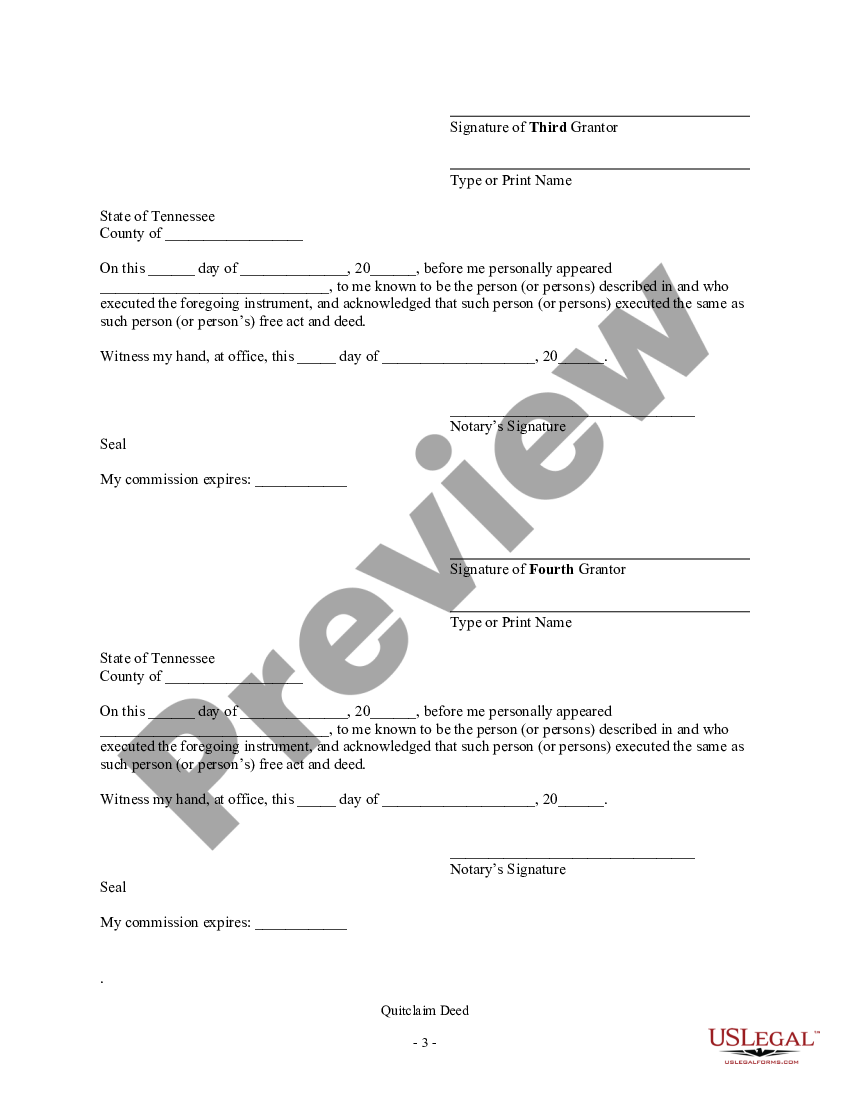 Tennessee Quitclaim Deed - Quick Claim Deeds | US Legal Forms