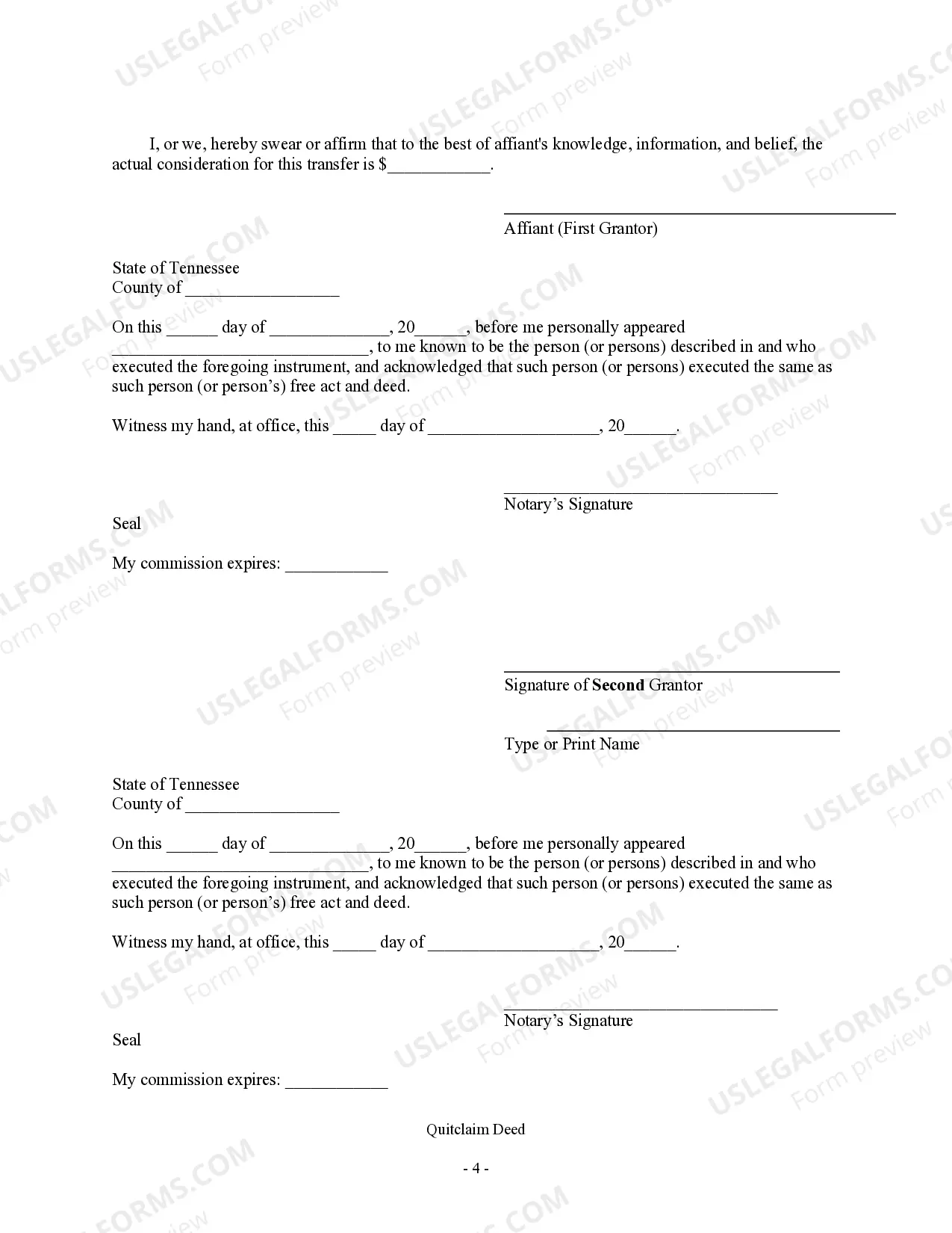 Preview Quitclaim Deed - Five Individuals to One Individual
