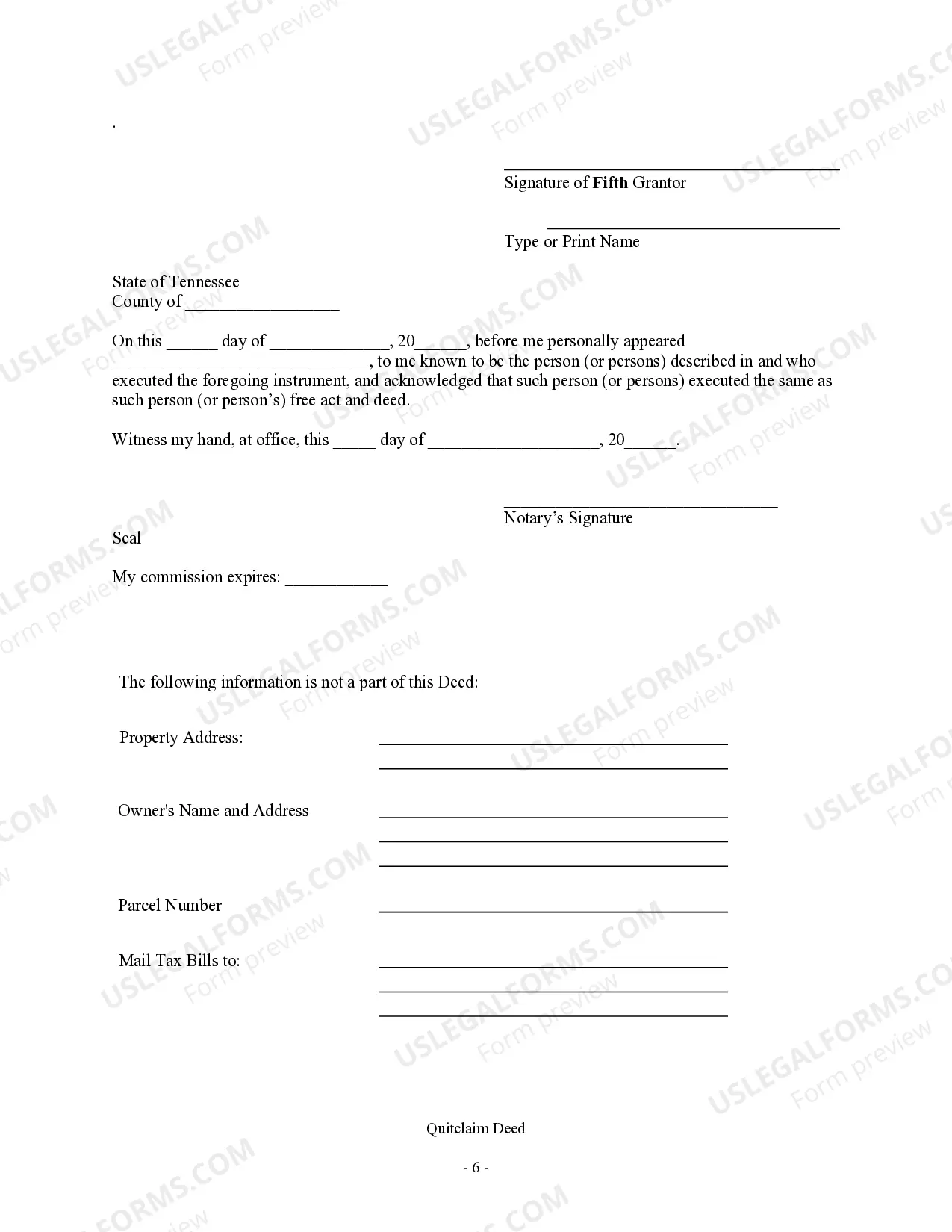 Preview Quitclaim Deed - Five Individuals to One Individual