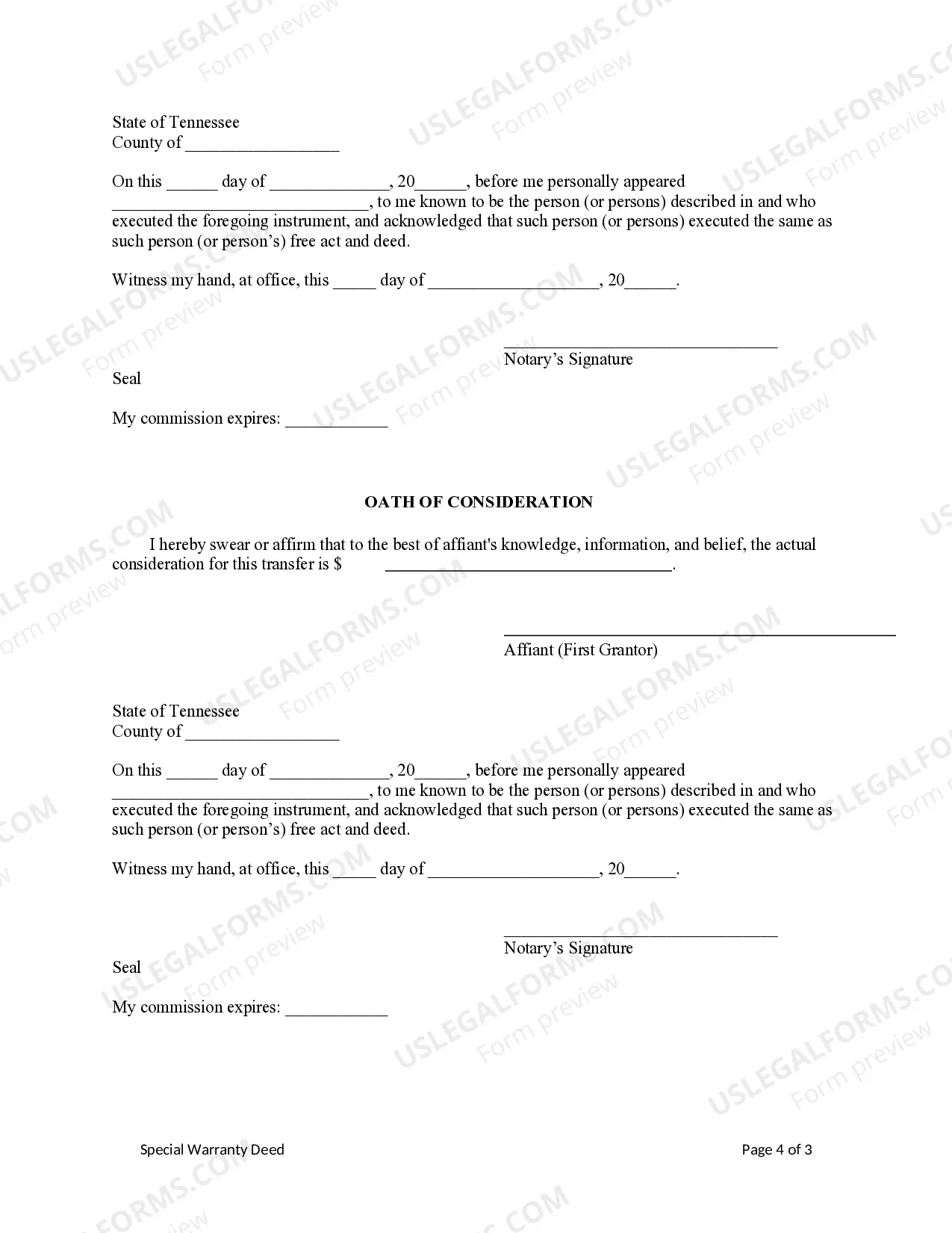 Preview Special Warranty Deed - Life Estate to Grantee with Remainder in Grantor