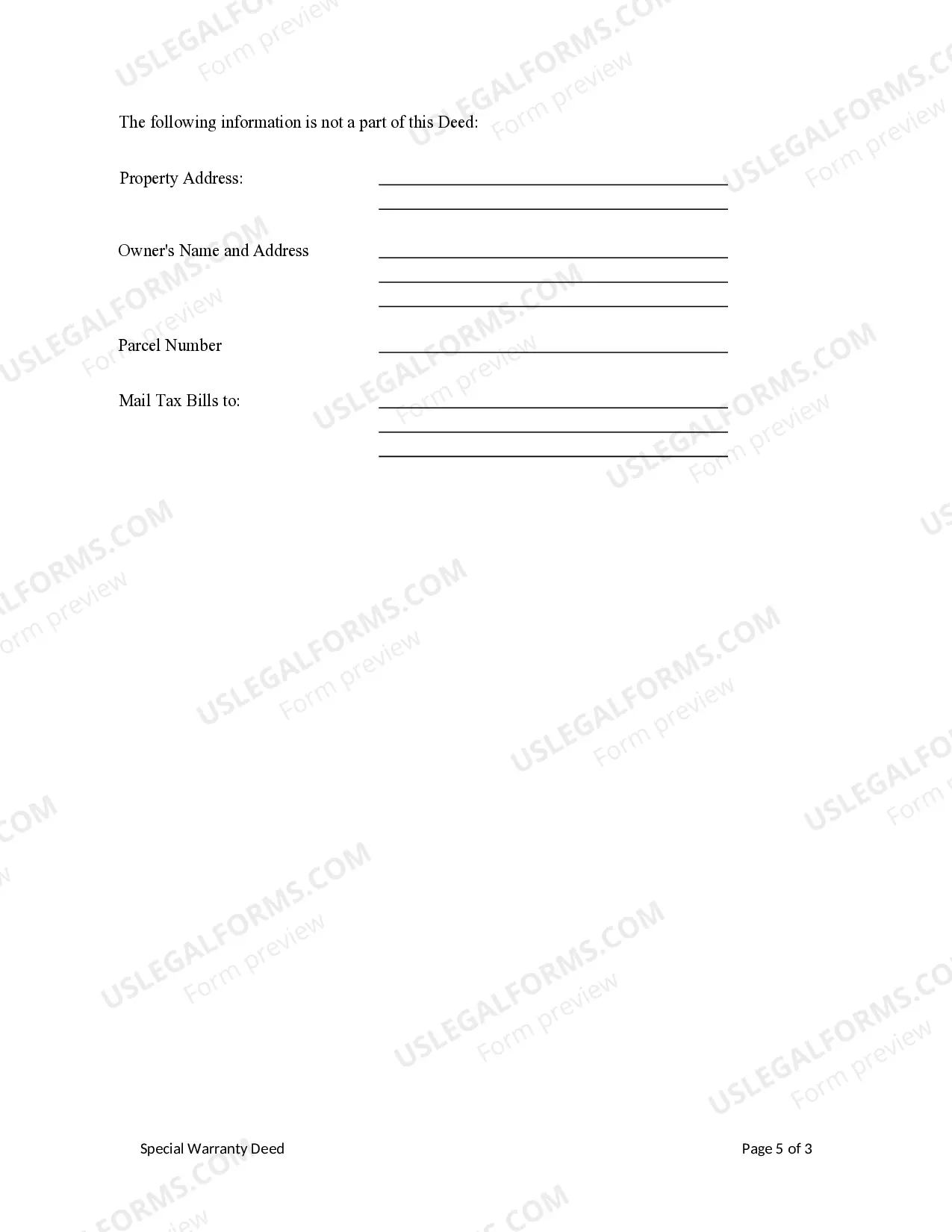 Preview Special Warranty Deed - Life Estate to Grantee with Remainder in Grantor