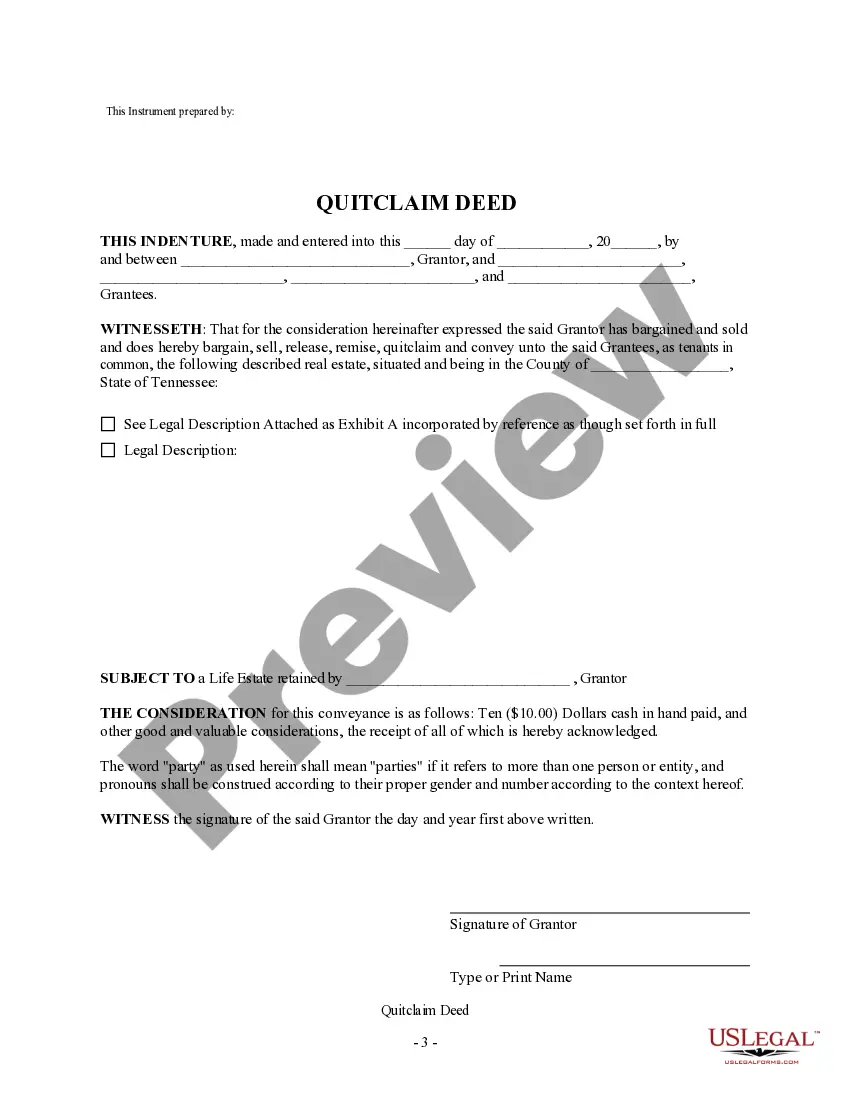 Preview Quitclaim Deed - Parent to Four Children with Reserved Life Estate