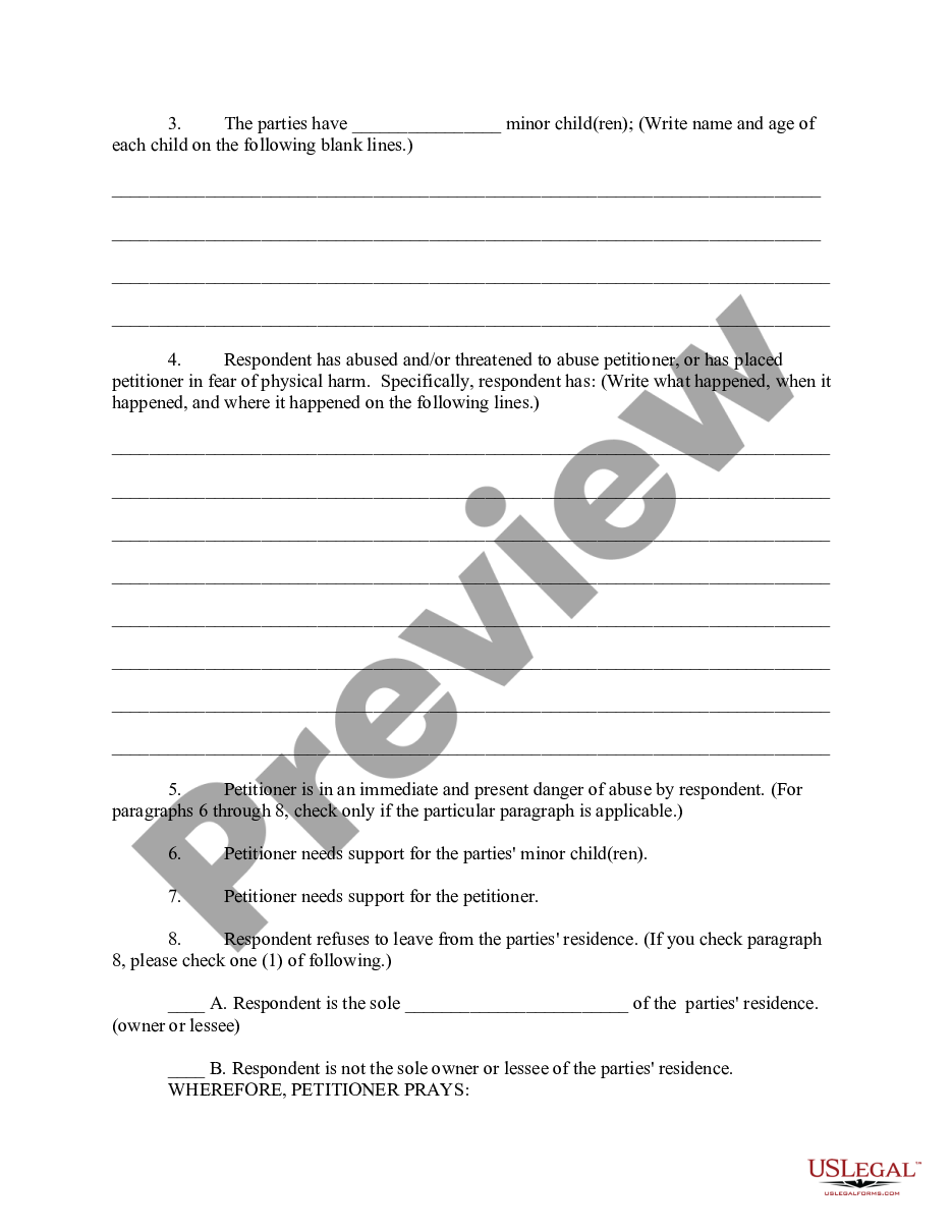 page 1 Petition For Orders of Protection from Domestic Abuse preview