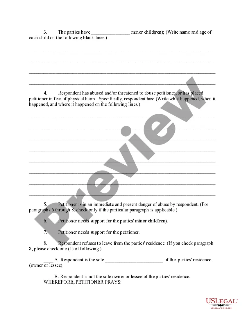 Preview Petition For Orders of Protection from Domestic Abuse