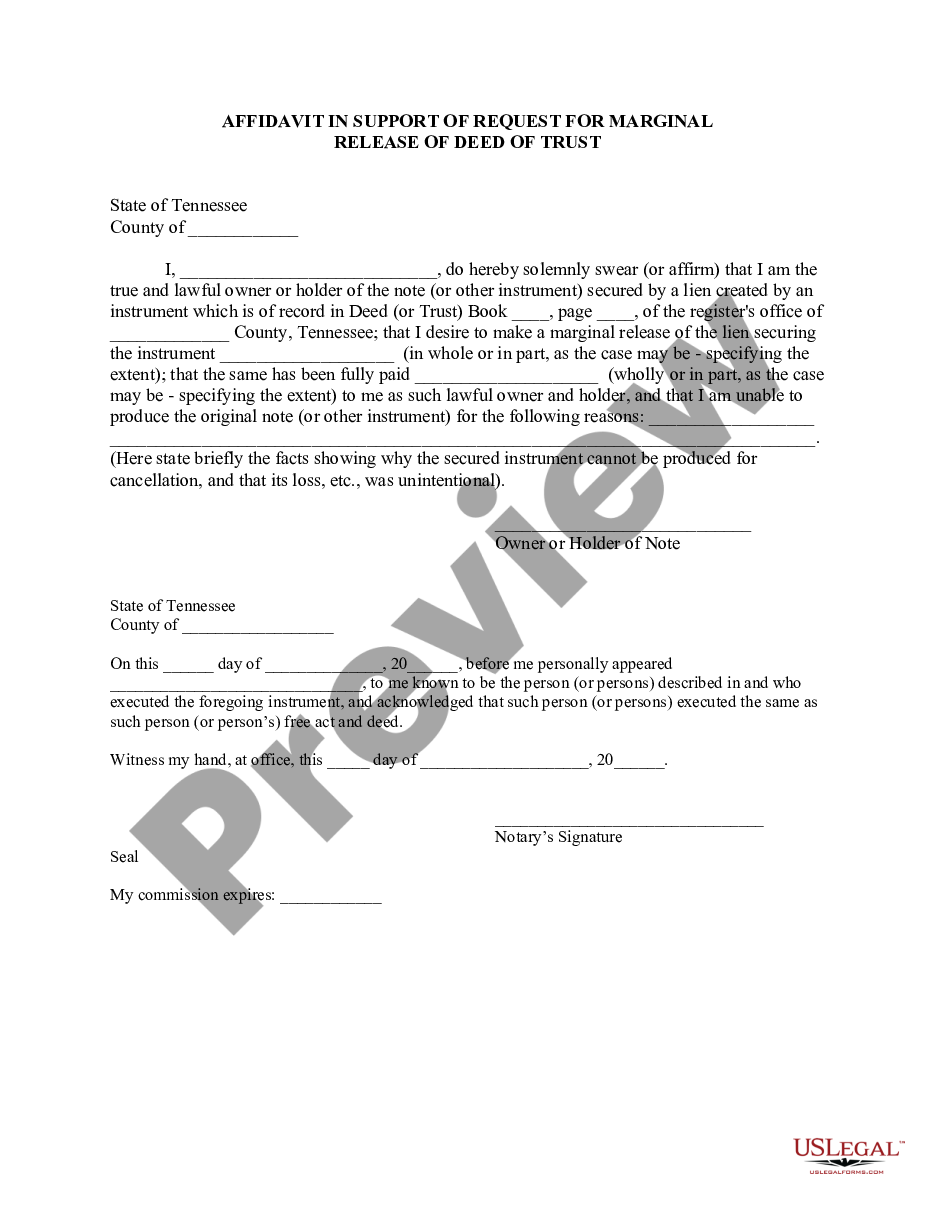 form Affidavit in Support of Marginal Release of Deed of Trust preview