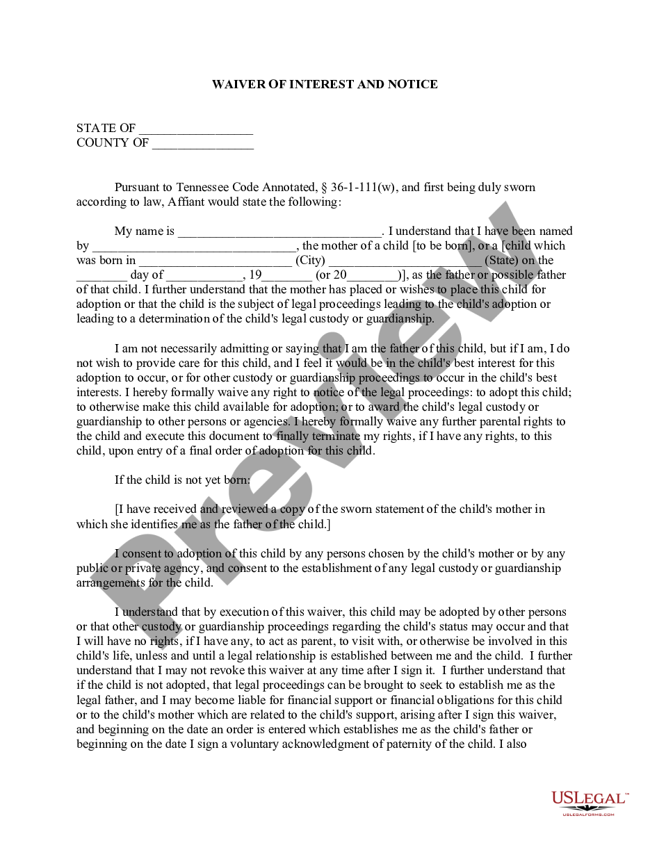 page 0 Waiver of Interest And Notice of Parental Rights preview