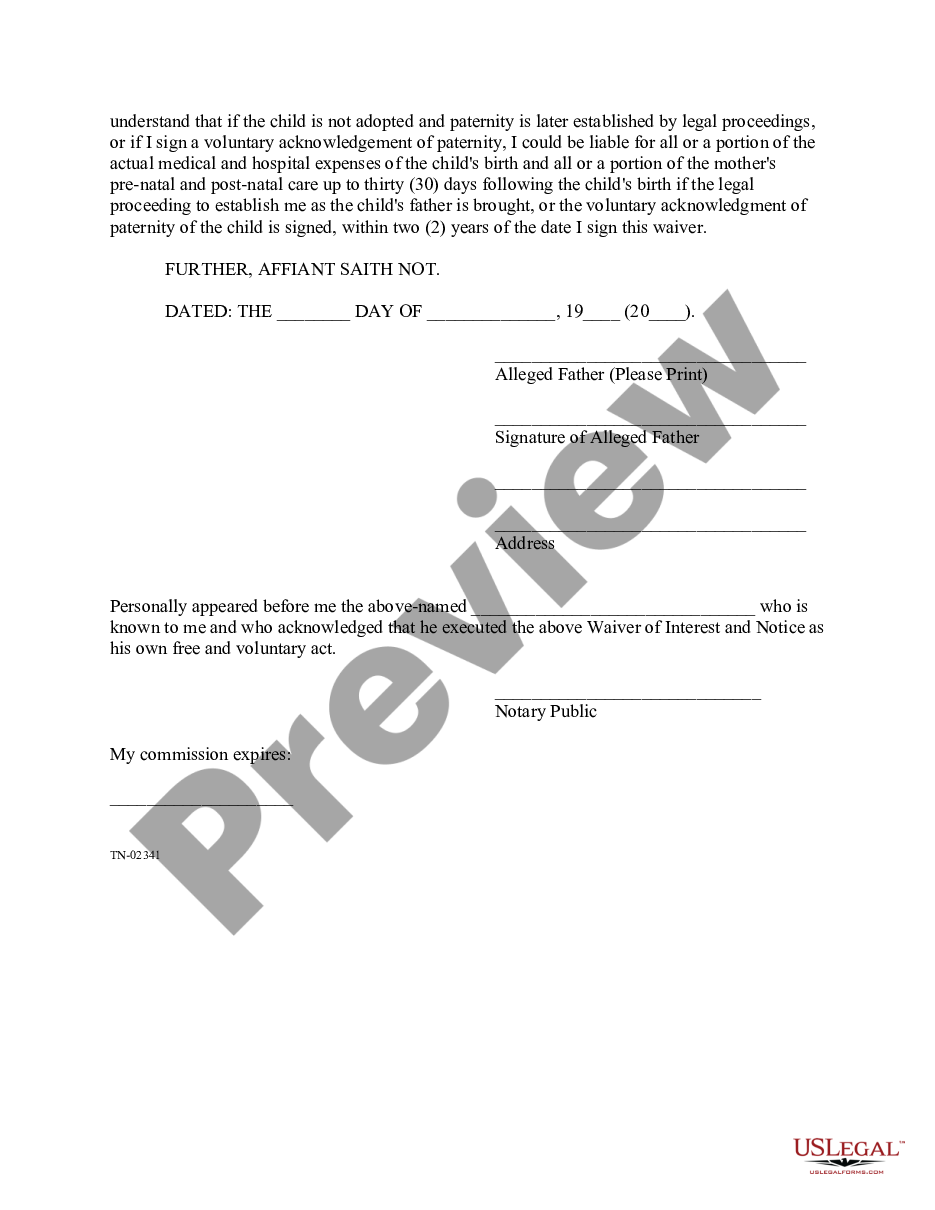 page 1 Waiver of Interest And Notice of Parental Rights preview