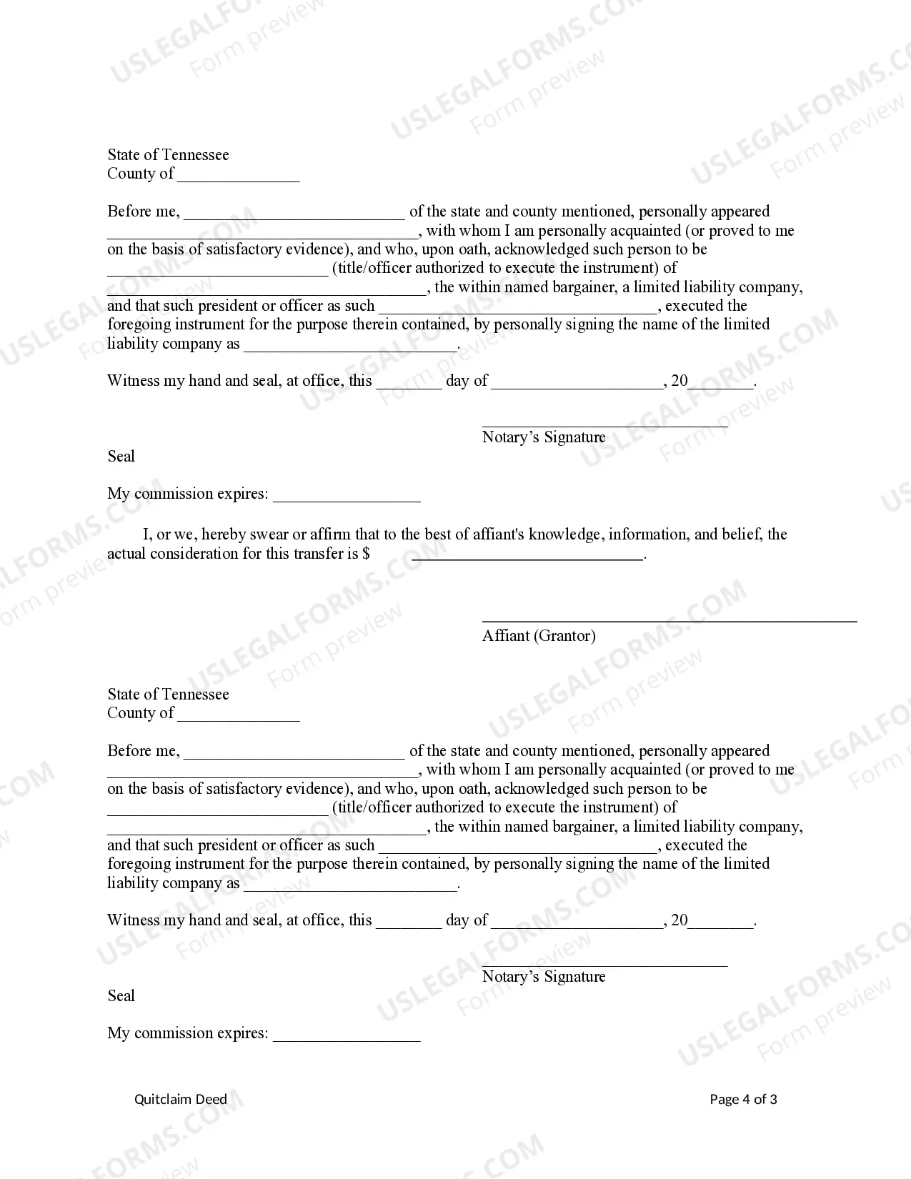 Preview Quitclaim Deed - Limited Liability Company to an Individual