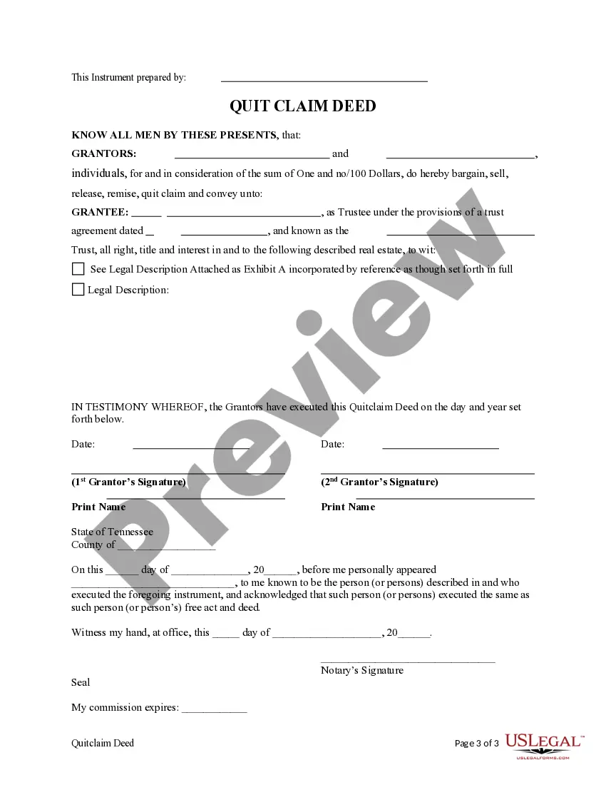 Preview Quitclaim Deed - Two Individuals to a Trust