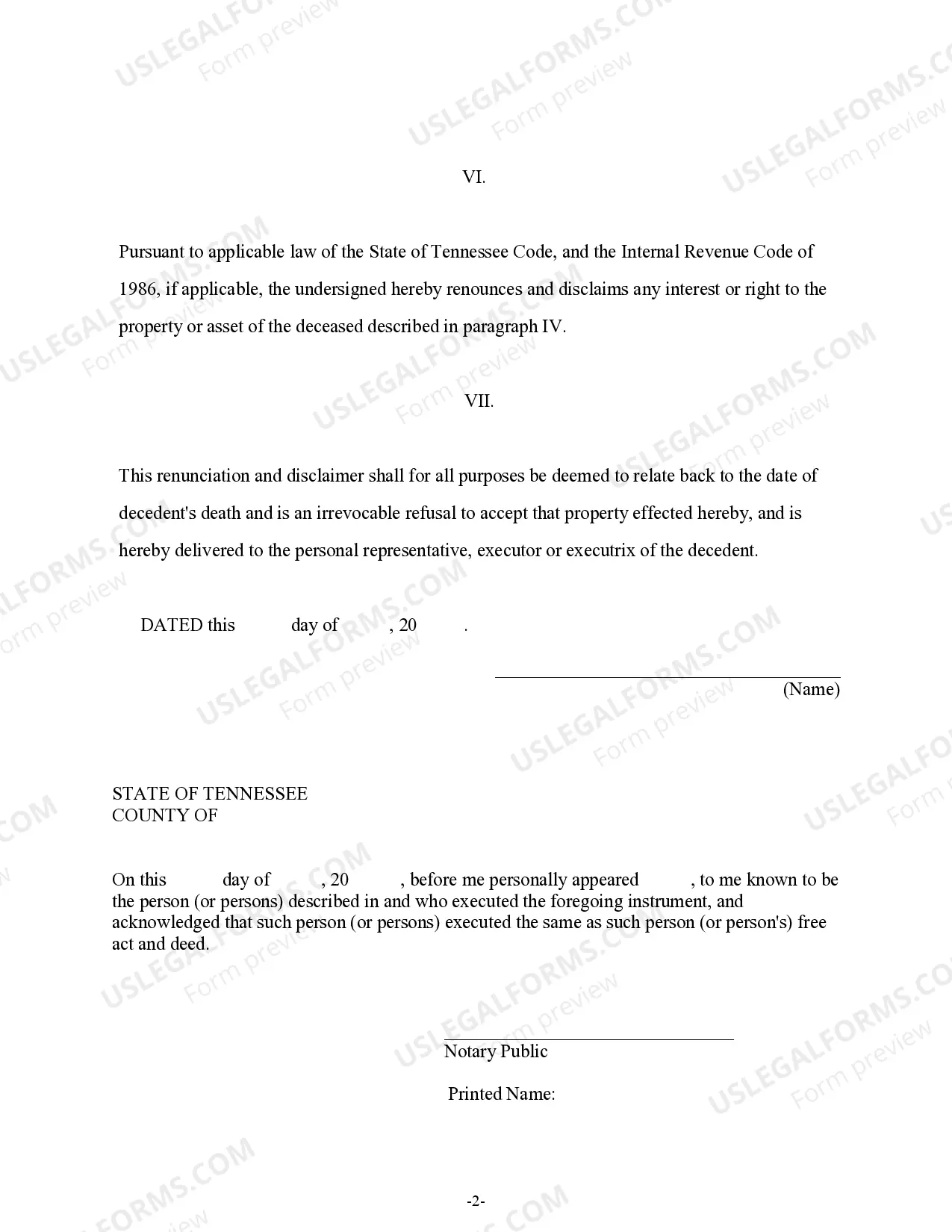 Preview Renunciation And Disclaimer of Property - Individual Retirement Account, Annuity, Or Bond