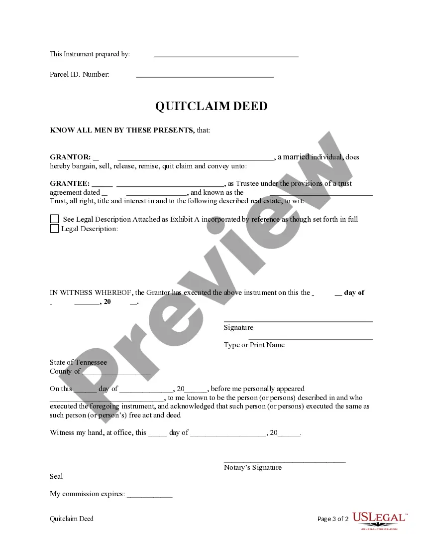 Preview Quitclaim Deed from an Individual to a Trust
