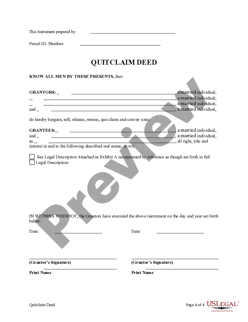 Preview Quitclaim Deed - Four Individuals to Two (2) Individuals / Husband and Wife