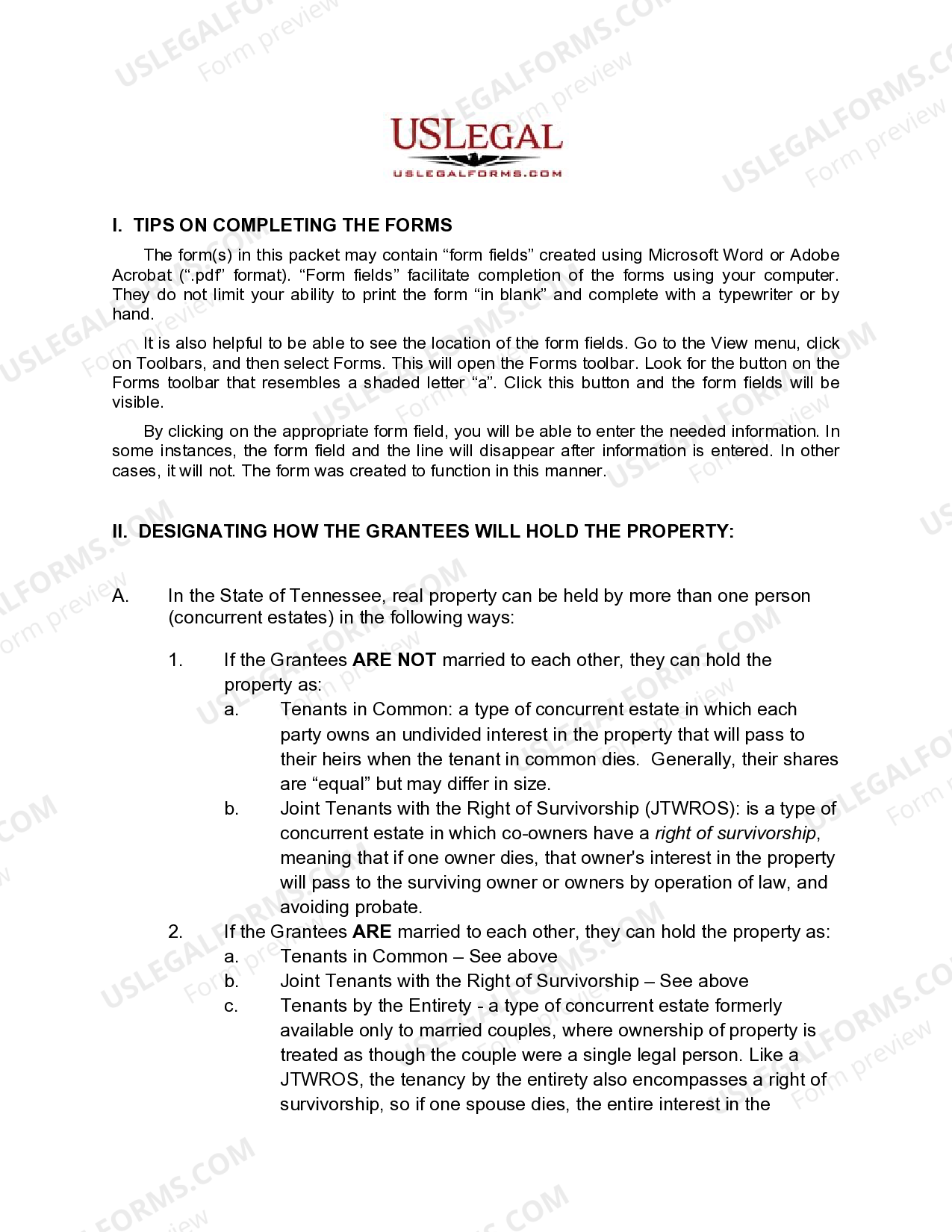 Tennessee Quitclaim Deed from Husband and Wife to Four (4) Individuals | US Legal  Forms