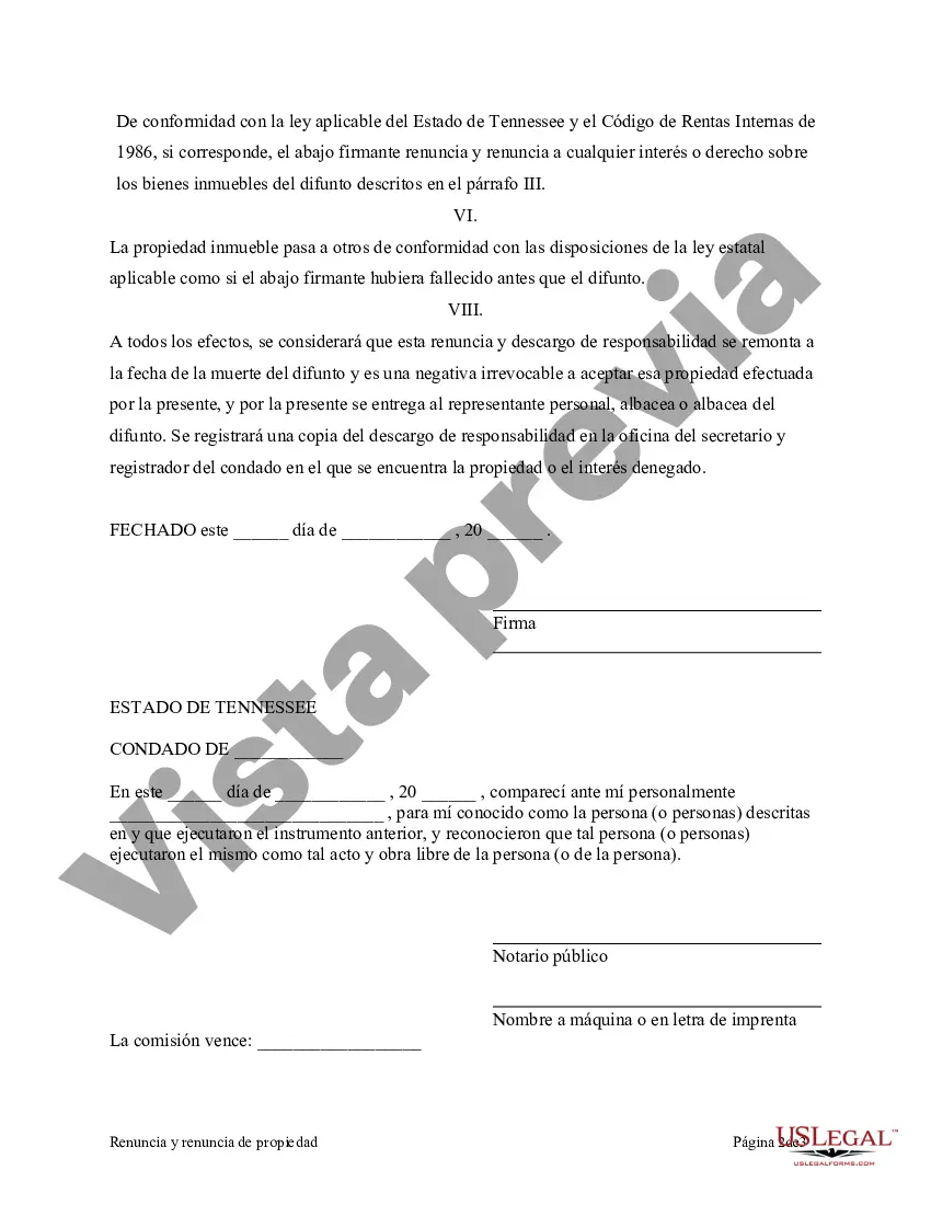 Preview Renuncia y descargo de responsabilidad de los intereses sobre bienes inmuebles