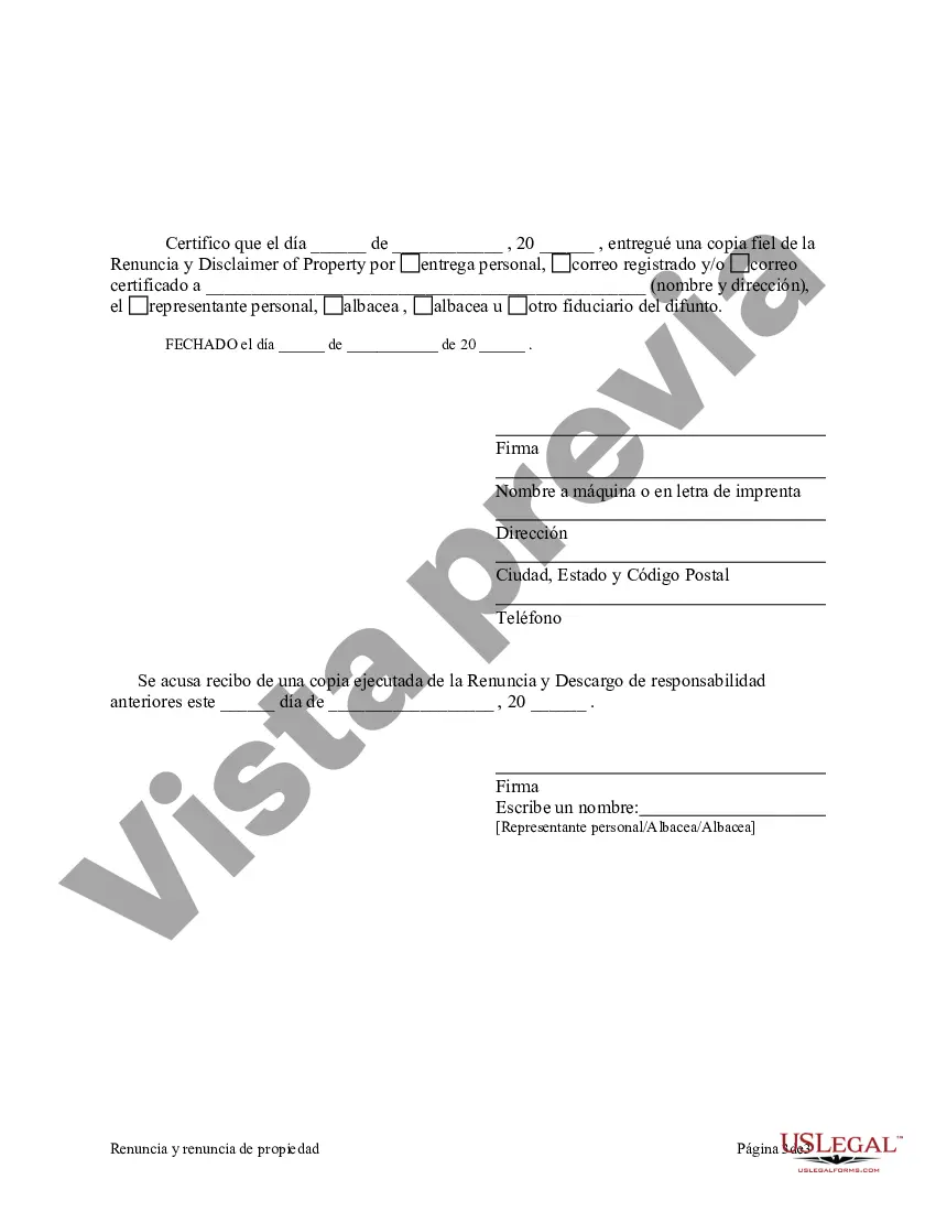 Preview Renuncia y descargo de responsabilidad de los intereses sobre bienes inmuebles
